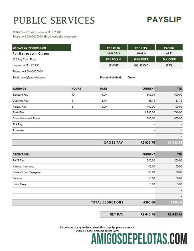 Realista Modelo de recibo de pagamento da Corporação de Serviços Públicos em formatos Excel e PDF